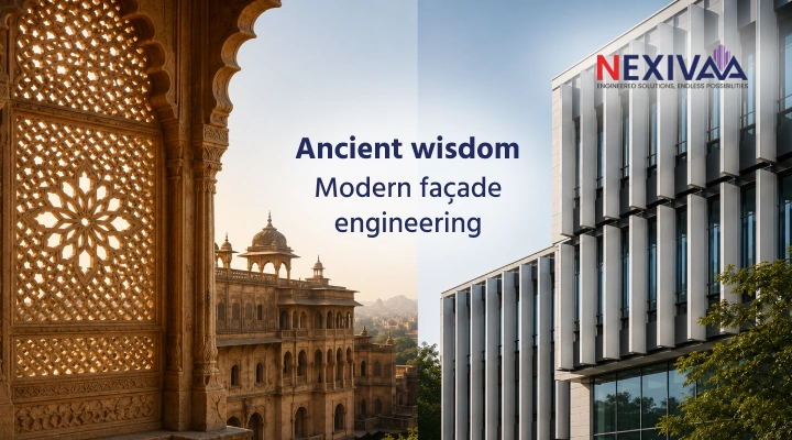 Traditional Indian jali screen inspiring sustainable façade design principles at Nexivaa