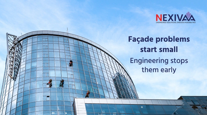 Common façade problems: cracked sealant joint and water staining on building